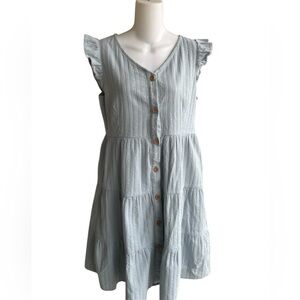 Light Blue Button-Down Tiered Dress Cap Sleeve Unbranded Boutique Ladies Med
